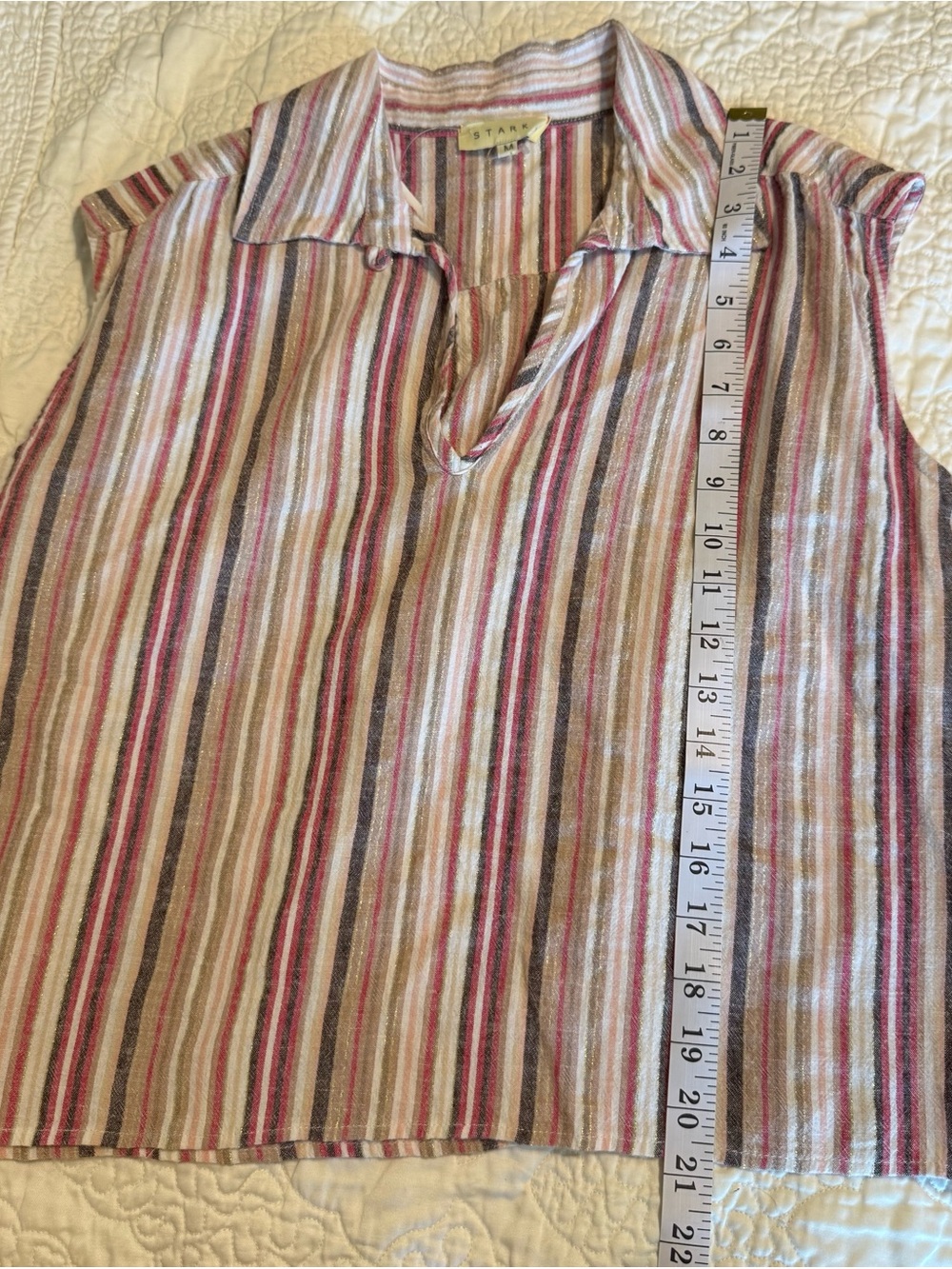 Sleeveless Striped Collared Top in Pink and Cream - Picture 8 of 9